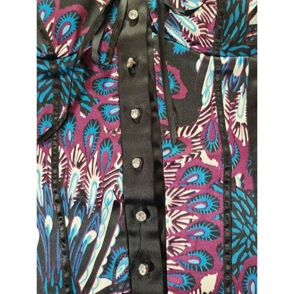 Black Paisley Corset Top Sleeveless Rhinestone Button Detail Sweetheart Neck - Picture 3 of 5